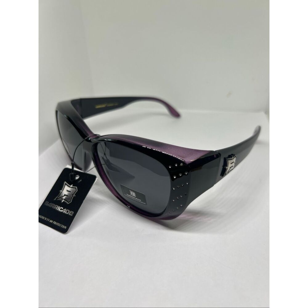 Barricade Polarized Fit Over Glasses UV400 Sunglasses Rhinestone Accent New Purp